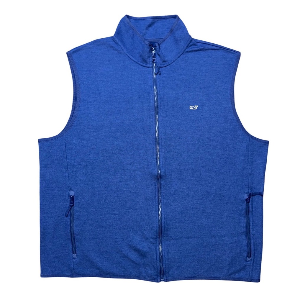 Vineyard Vines Mens Blue Fleece Vest Full Zip Logo Pockets Size 2XL